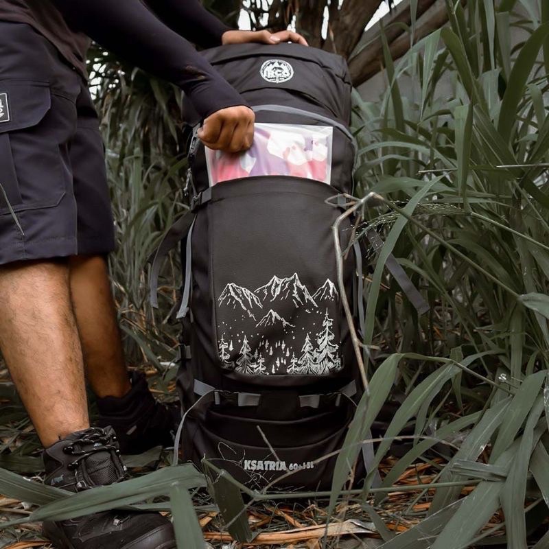 Tas Carrier Gunung 60 Liter Original Gratis Rain Cover - Irco Ksatria Hitam
