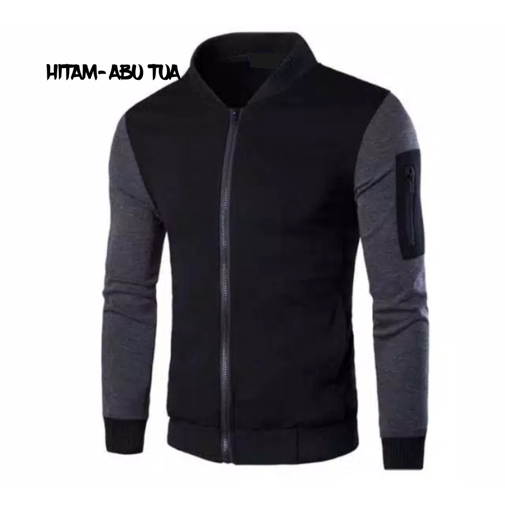 JAKET BOMBER DEWASA PRIA JUMBO FLEECE KOMBINASI MURAH