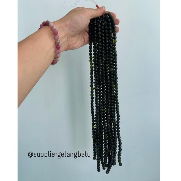 ⌆ batu black jade aceh serat 8mm renceng kalung gelang akik jade giok ね