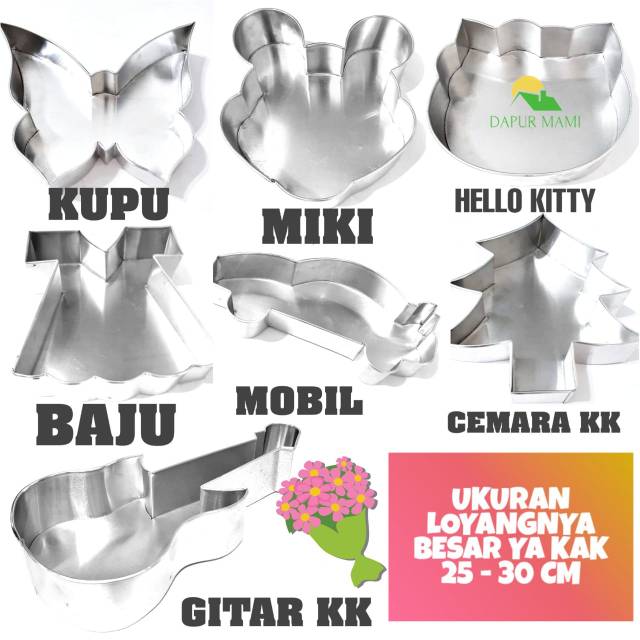 DAPURMAMI Loyang cetakan Cake Kue Kupu Miki Hello Kitty Baju Mobil Pohon Cemara Tree Gitar