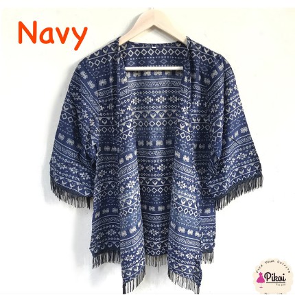 Cardigan Etnik Fringe / Cardi Rumbai Navy / Outer Batik / Outwear