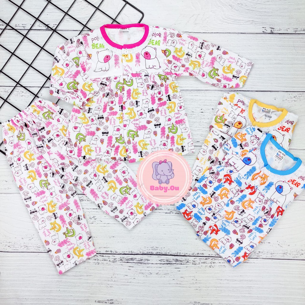 Setelan Baju Bayi Panjang Motif Polar Bear Usia 3 sd 12 Bulan / Setelan Piyama Bayi Perempuan Lengan Panjang Celana Panjang / Baju Tidur Bayi PanjangPerempuan / Baby ou