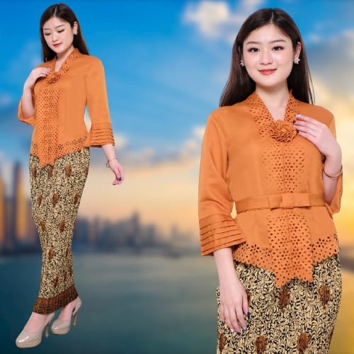 Newtrendy89-Atasan Kebaya Encim Modern katun Laser model Ofneser Gold/Mustard