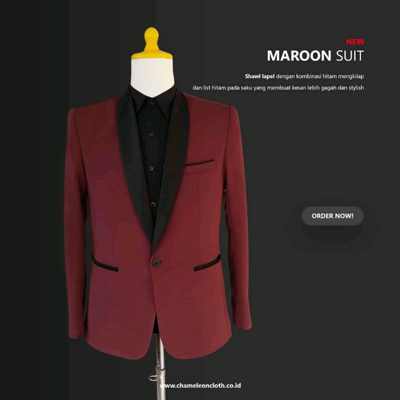 JAS PRIA MAROON SUIT-blazer cowok tuxedo maroon wedding pesta