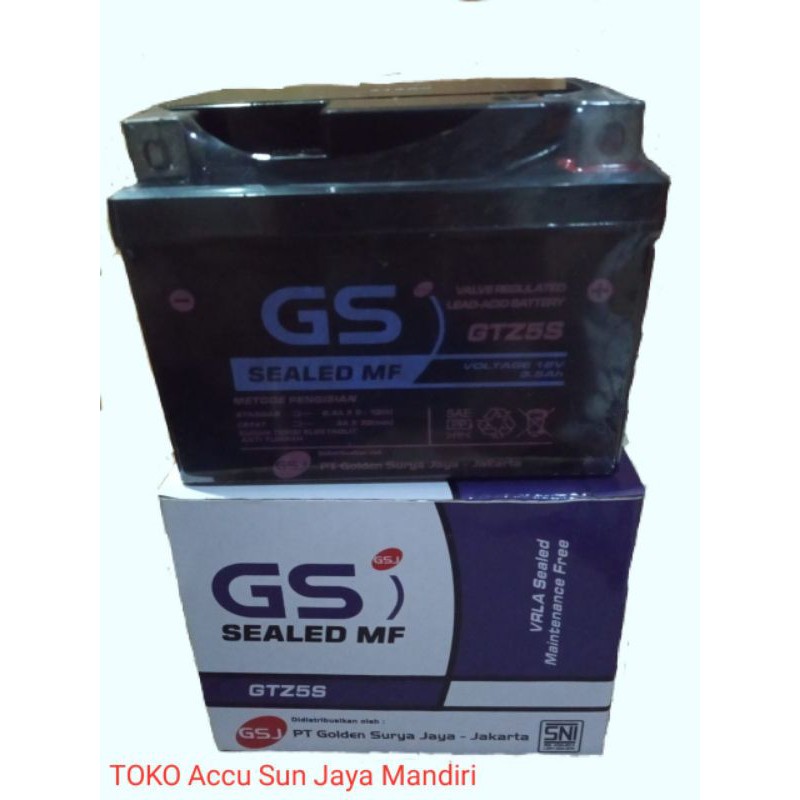 Aki Motor GS Golden GTZ5S untuk motor beat, vario 110, scoopy old, vixon, supra x 125, mio, spin, re