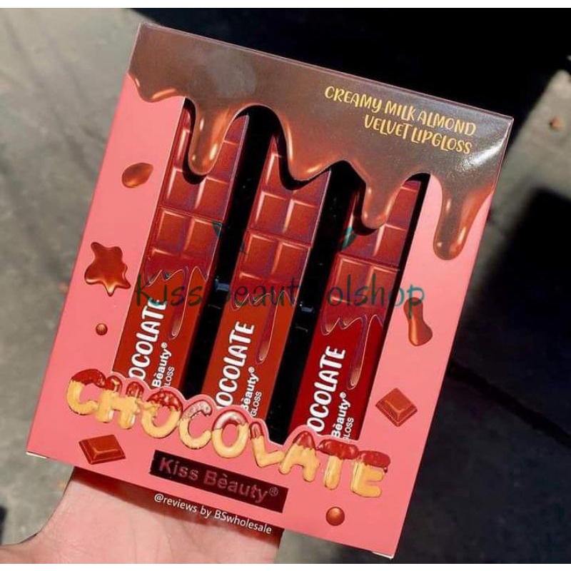 BEST SELLER ISI 3 LIP GLOSS / LIPSTICK KISS BEAUTY  COKLAT / CHOCOLATE No. 70107