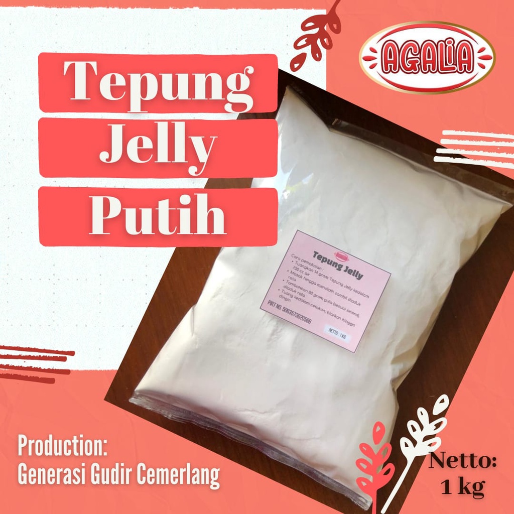 

Tepung Jelly Putih Plain Agalia 1kg Curah Kemasan Ekonomis Bahan Puding Jelly art Pudot Permen