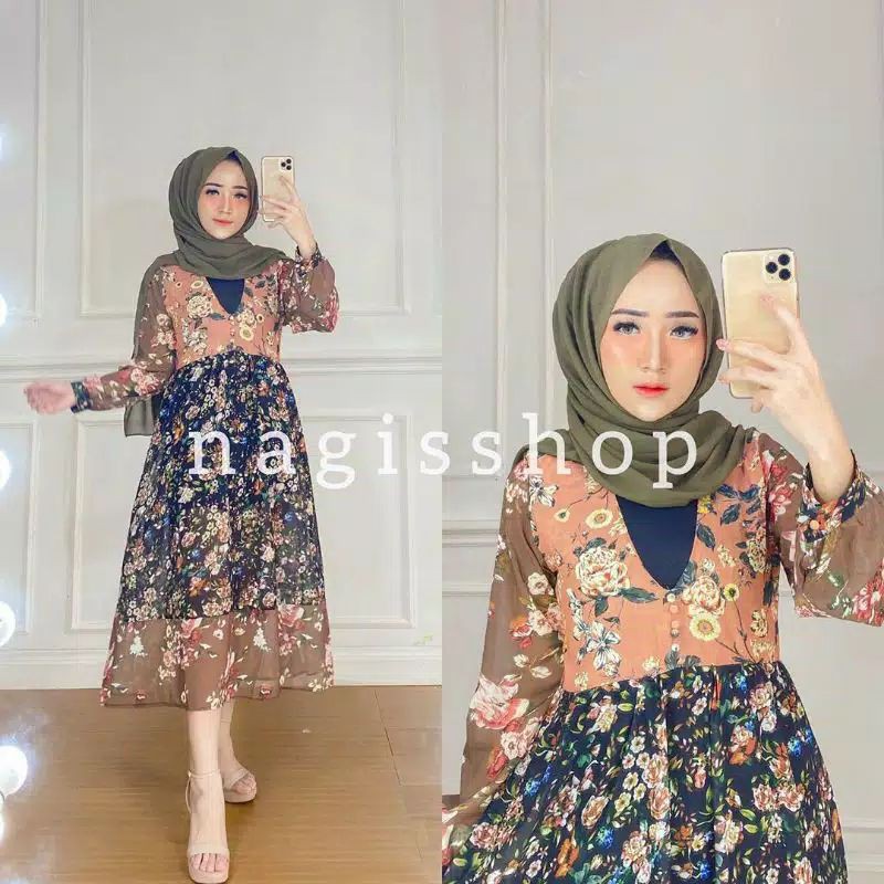 LONG TUNIK IMPORT BANGKOK Z*RA BUNGA COKELAT BROWN CASANDRA TANPA PURING