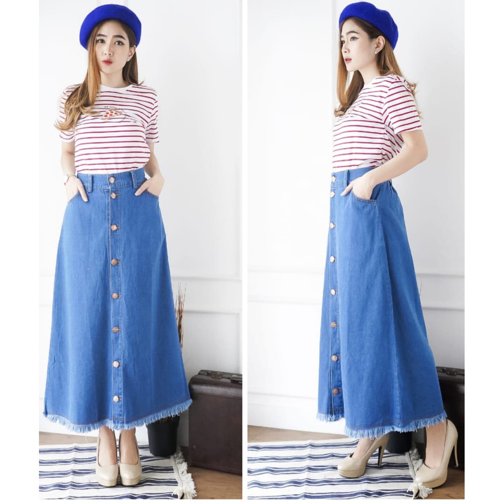 ROK RUMBAI MILANI BAHAN JEANS WASHED TO FIT L