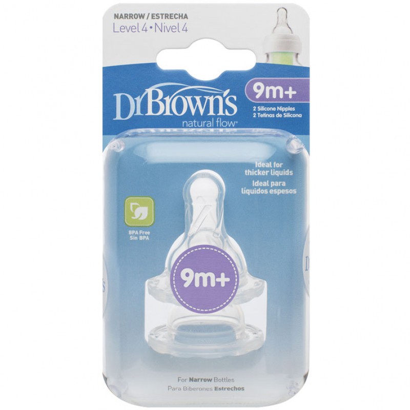 Dr. Brown's Narrow Silicone Nipple 2 Pack - Level 4 (9m+)