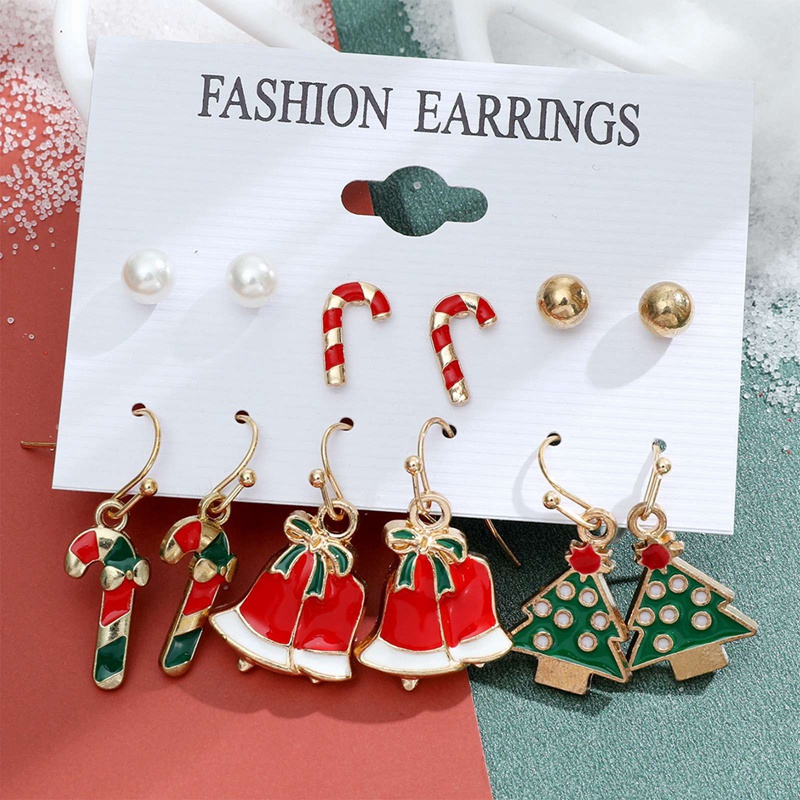 Fancyqube 6 Pasang / Set Anting Desain Kartun Pohon Natal Gingerbread Man Snowflake Untuk Wanita