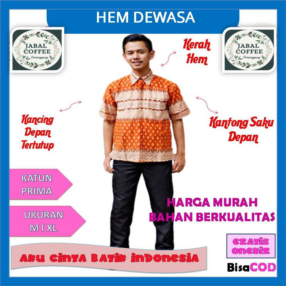 Atasan Batik Kemeja Hem Batik Pria Murah Meriah