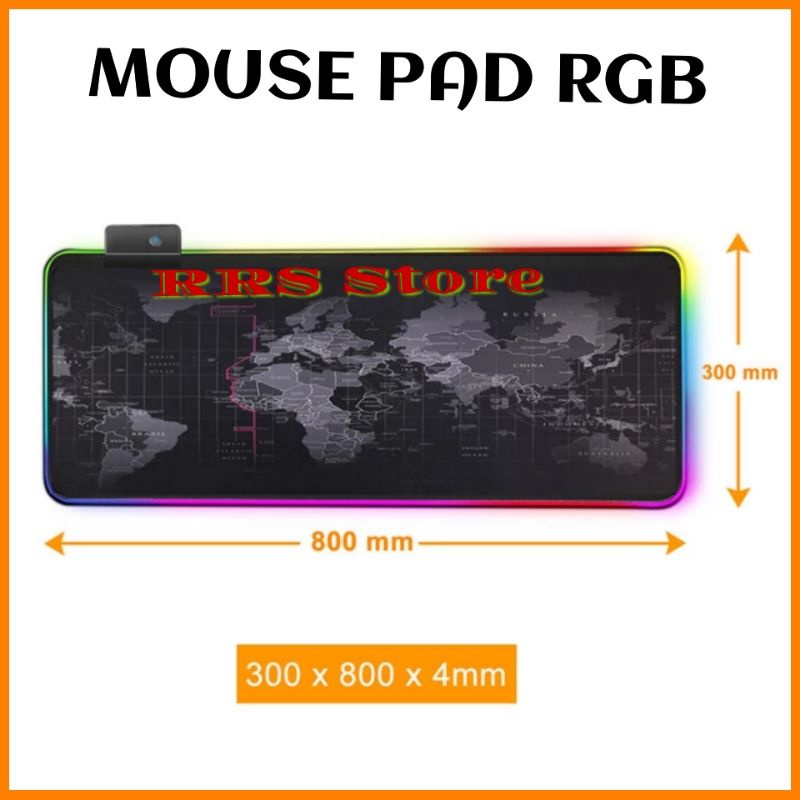 iAhead Gaming Mouse Pad XL Peta Dunia + LED RGB - MP10Gaming Mouse Pad Komputer Mousepad Besar Mouse Pad Gamer RGB Peta Dunia Besar Mouse Karpet Meja PC RGB Mat