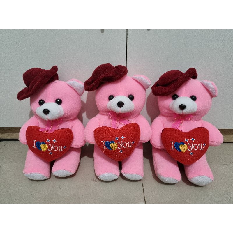 Boneka Teddy Bear Love Topi Size S