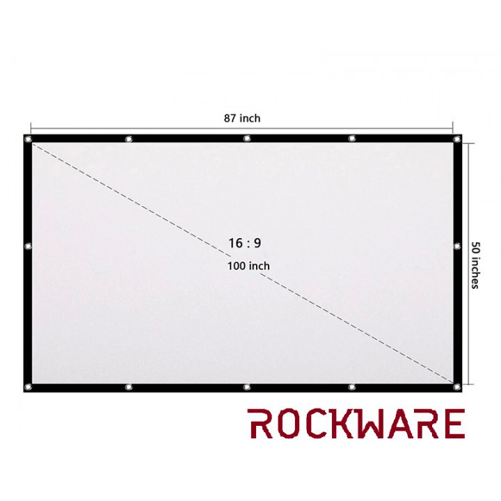 ROCKWARE 100-Inch Polyester Fabric Portable Foldable Projector Screen