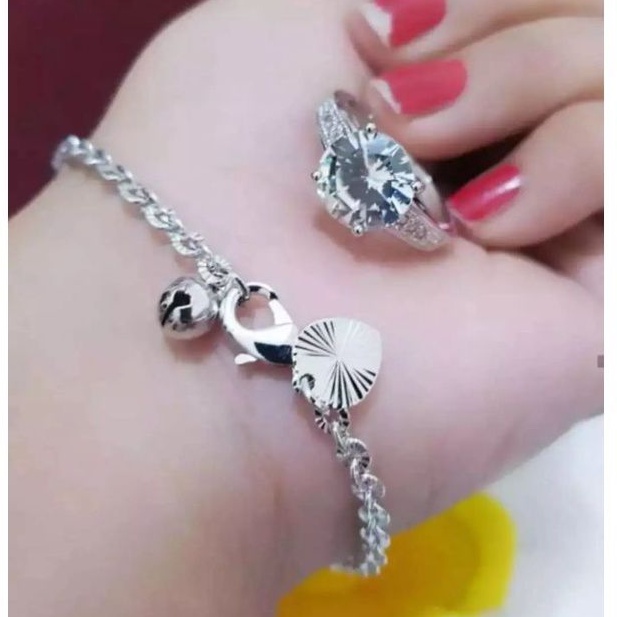 gelang tangan nuri silver set cincin anti luntur dan anti karat perhiasan wanita titanium