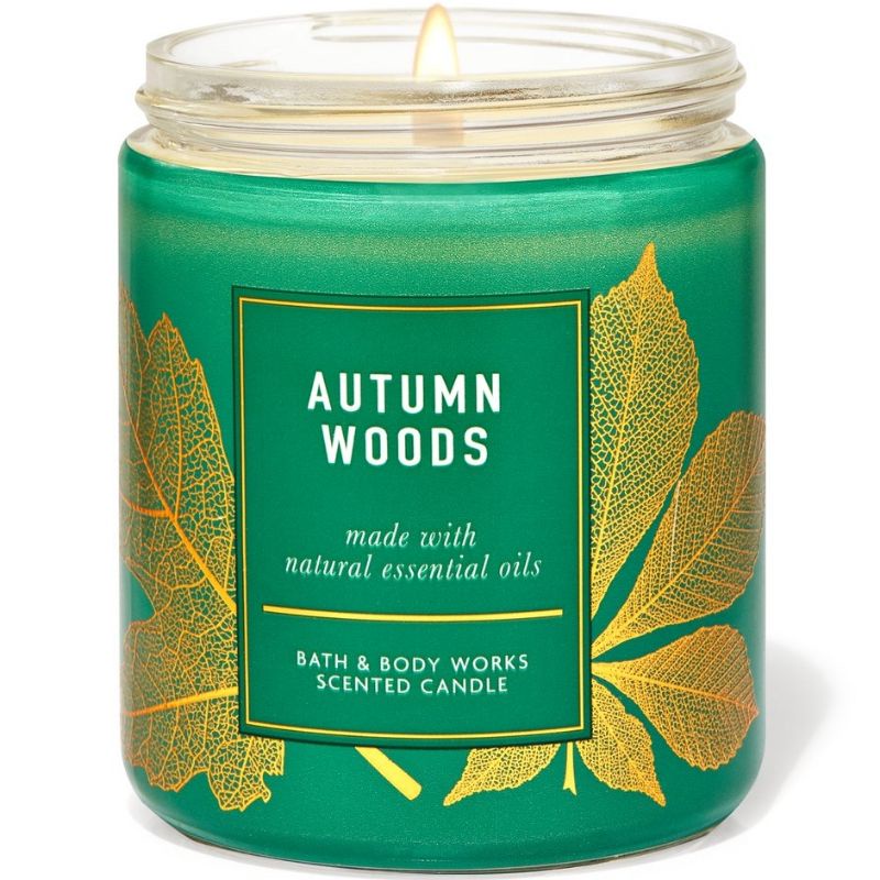 BATH &amp; BODY WORKS BBW AUTUMN WOODS MADE WITH ESSENTIAL OILS WHITE BARN 1 SINGLE WICK SCENTED CANDLE 198 G PENGHARUM RUANGAN