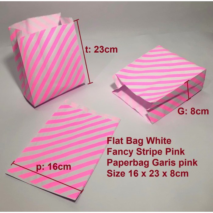 

Paperbag Flat Kantong Kertas Warna Pink Garis (L) Souvenir A4 Kertas Bungkus Makanan / Roti / Snake