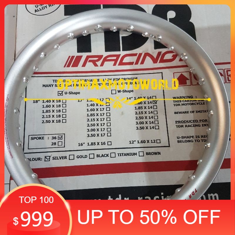 Velg TDR US ( U Shape ) 140 14 , 160 14 , 250 14 Ring 14 Silver Original