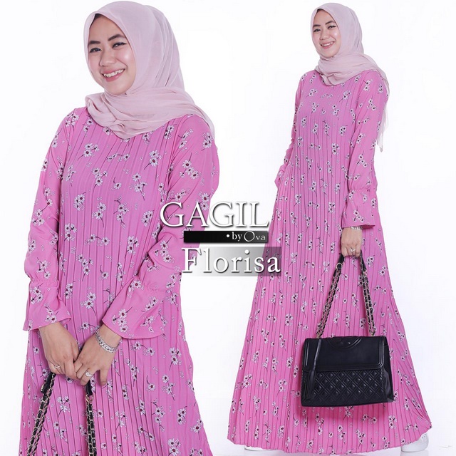 FLORISA PLISKET BY GAGIL FASHION (Gamis cantik, gamis motif, gamis pesta motif, dress motif, gamis p