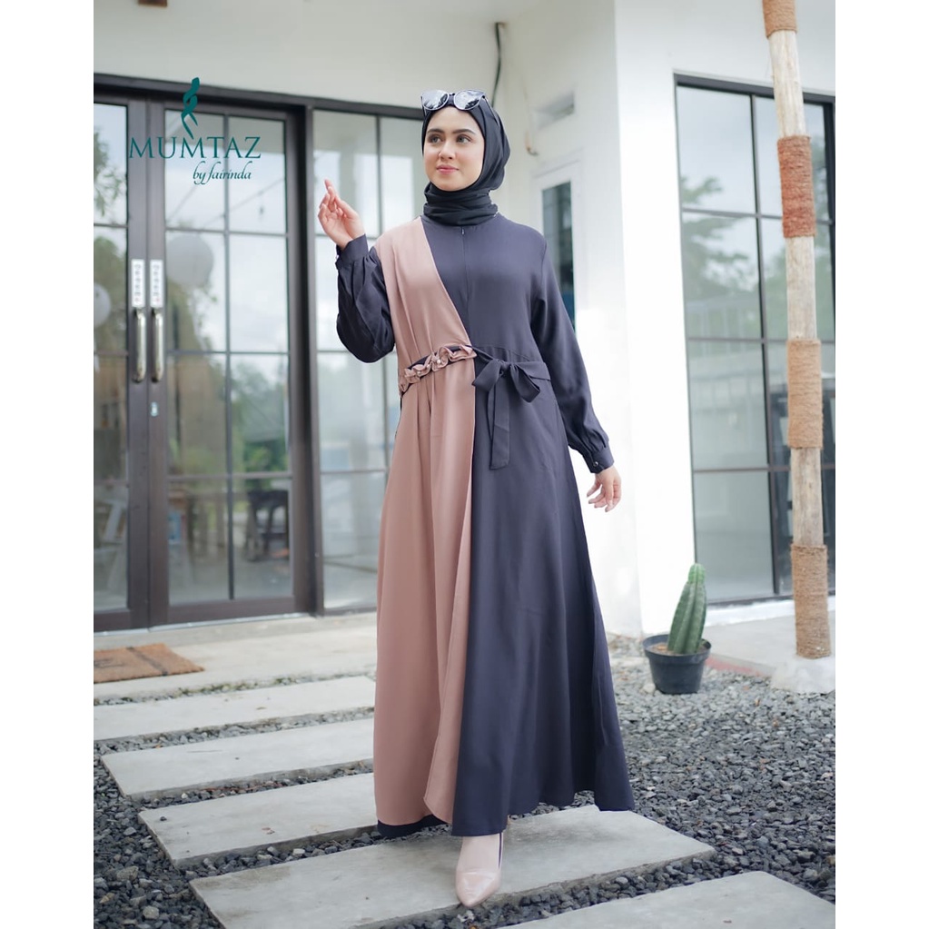 Gamis Havana dress itycrepe mix warna polos rempel aksen mutiara mewah terbaru remaja wanita muslim muslimah maxi dress wanita cocok utnuk kerja