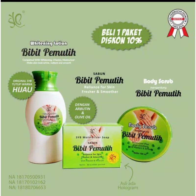 Paket bibit pemutih SBY Original - ( sabun+Scrub+Lotion )