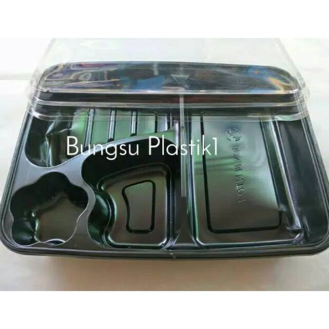 isi 50pcs Mika Lunch Box/ Mika Bento 4 Sekat Hitam/ Box Bento/ Tray Bento Plastik