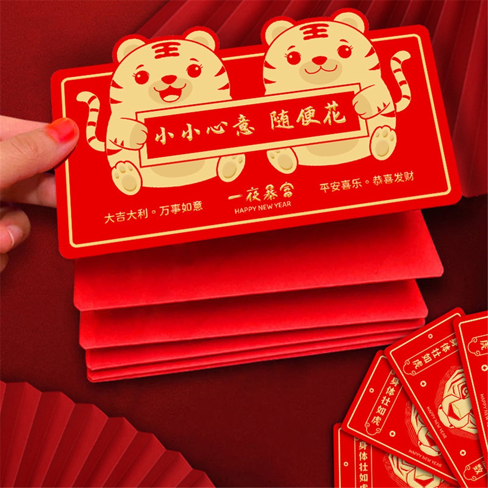 (Cod Tangding) Amplop Angpao Tahun Baru Cina / Imlek 2022 Warna Merah Motif Kartun Harimau