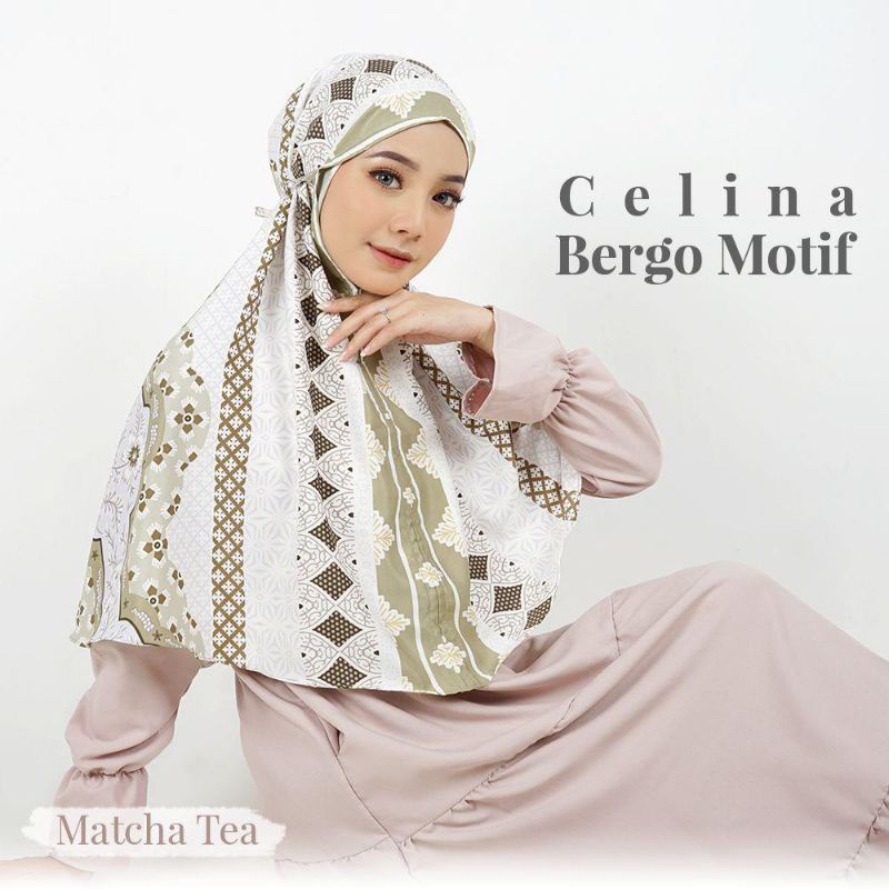 kerudung bergo motif/hijab instan motif/bergo premium bahan maxmara import/hijab sehari-hari-Matcha Tea