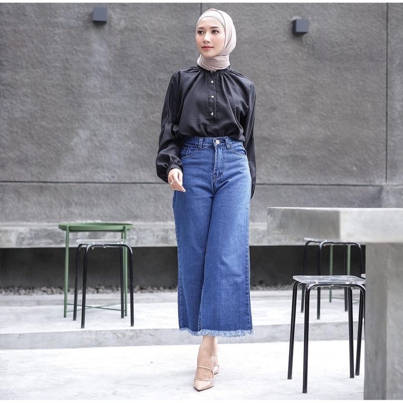 Highwaist Kulot Jeans Wanita Loose / Celana panjang Jeans wanita / HZ JEANS