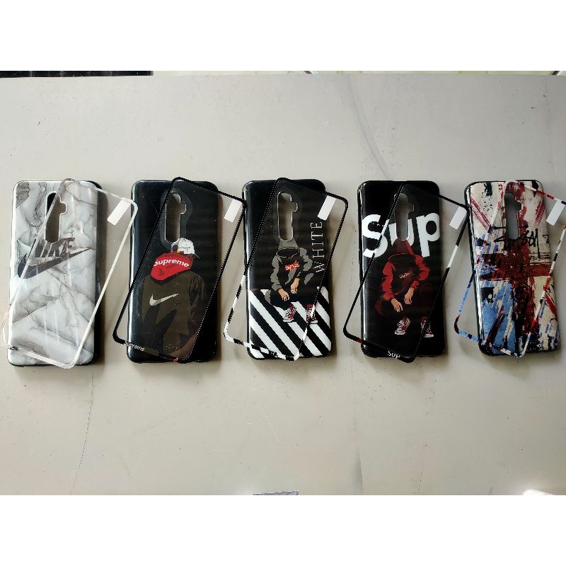 Softcase Oppo Reno 2f supreme stussy white Nike + tempered glass cowok keren