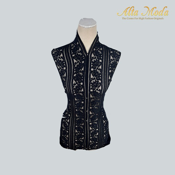 

Alta Moda Brokat Perancis Katun Elegant Floral Stripe Black