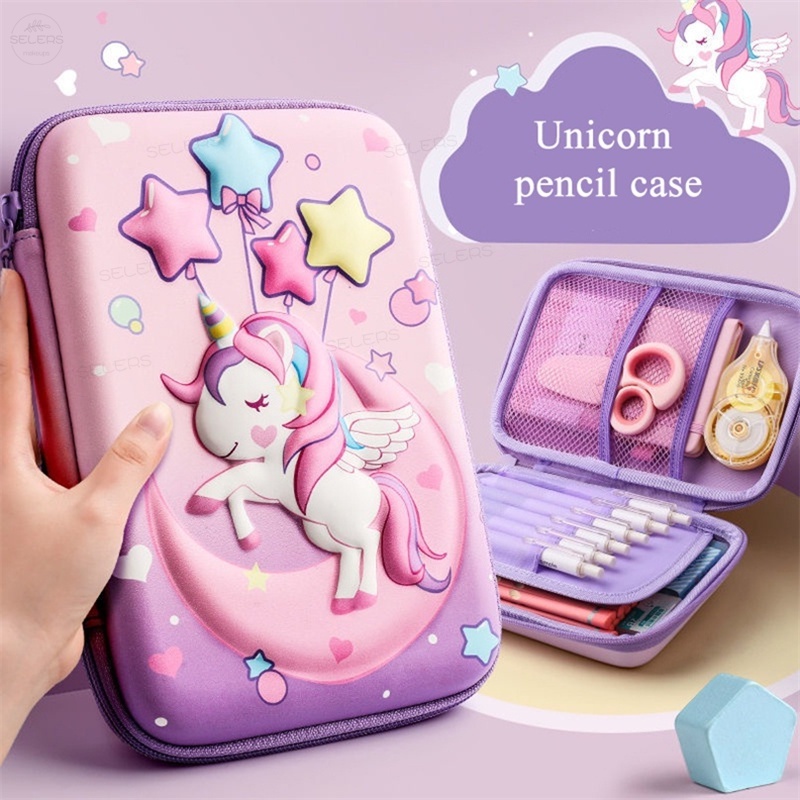 Tempat Pensil Motif Unicorn 3D Ukuran Besar Untuk Anak Perempuan