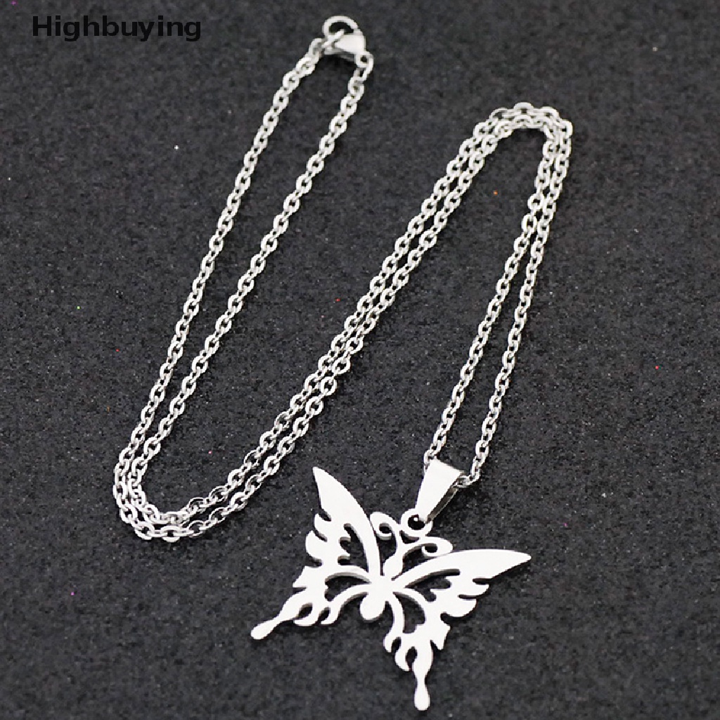 Hbid Kalung Rantai Liontin Kupu-Kupu Bahan Stainless Steel Untuk Unisex / Pria / Wanita