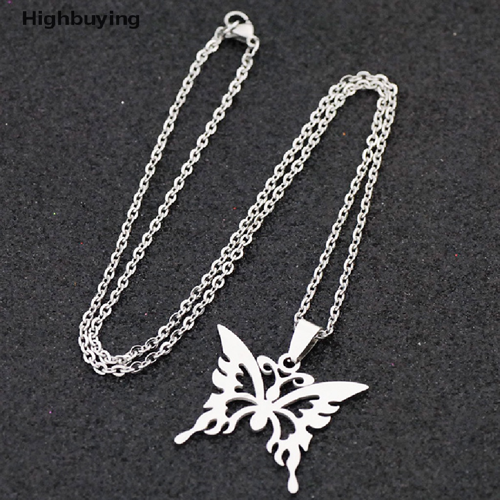 Hbid Kalung Rantai Liontin Kupu-Kupu Bahan Stainless Steel Untuk Unisex / Pria / Wanita