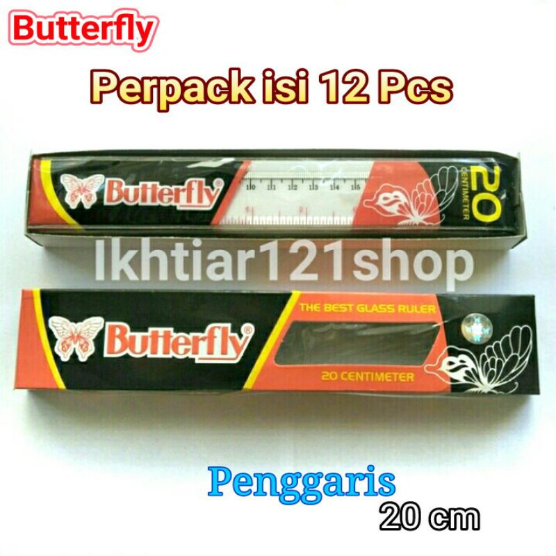 

1 Pack Penggaris 20cm Butterfly the best Glass Ruller isi 12 pcs