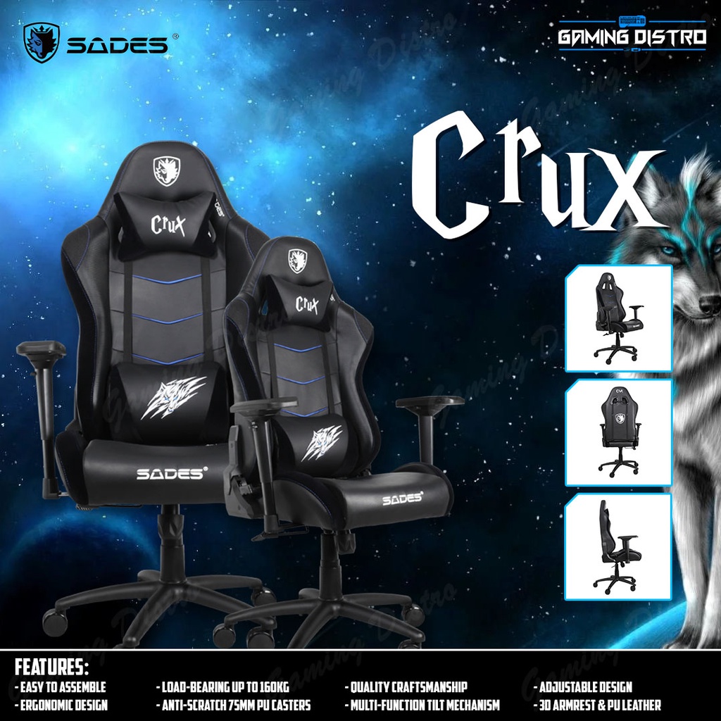 Sades Crux - Gaming Chair - Kursi Gaming Sades Crux Black