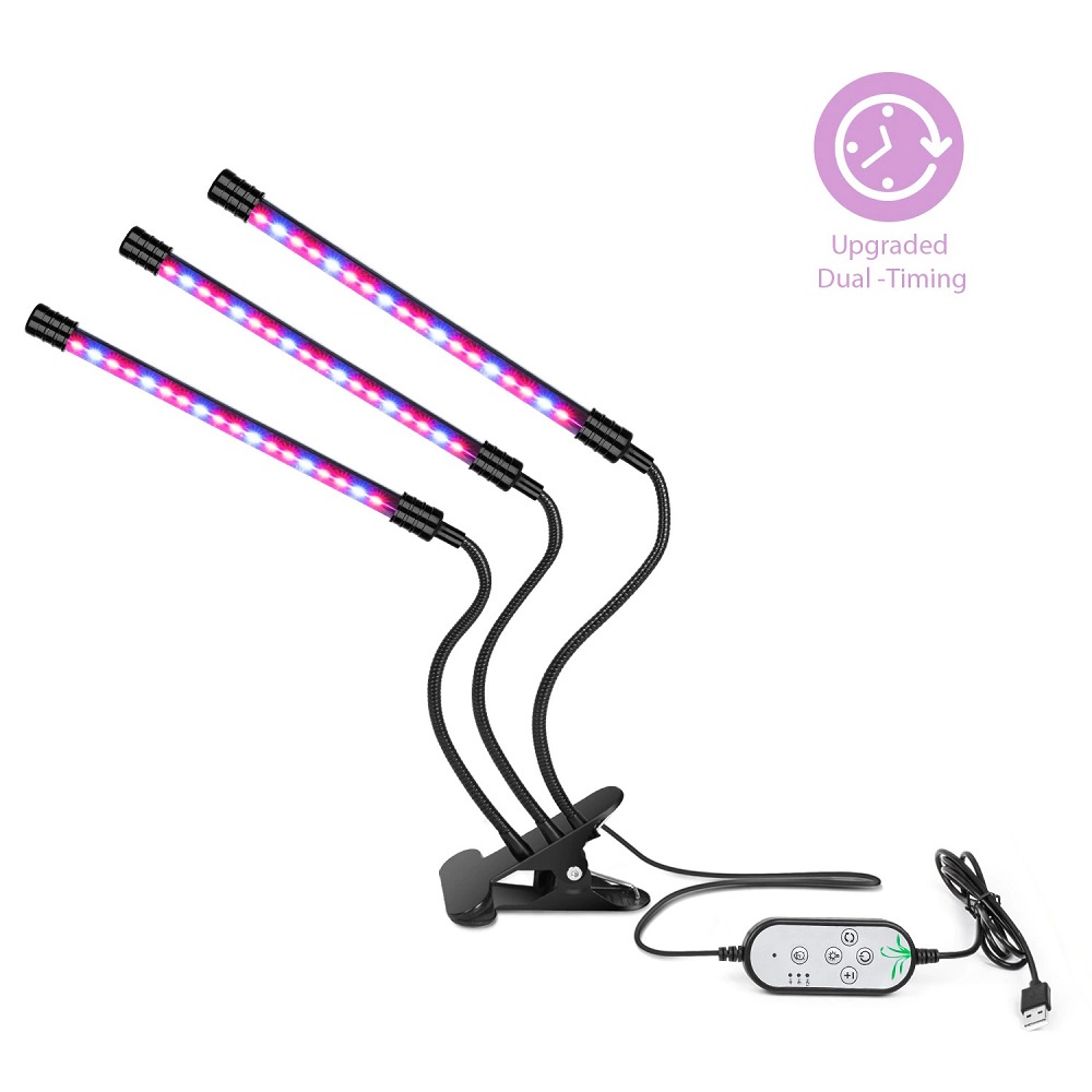 Lampu LED Strip Tanaman Phytolamp Fitolamp Grow Full Spectrum Timer 3 Kepala - GL35 - Black