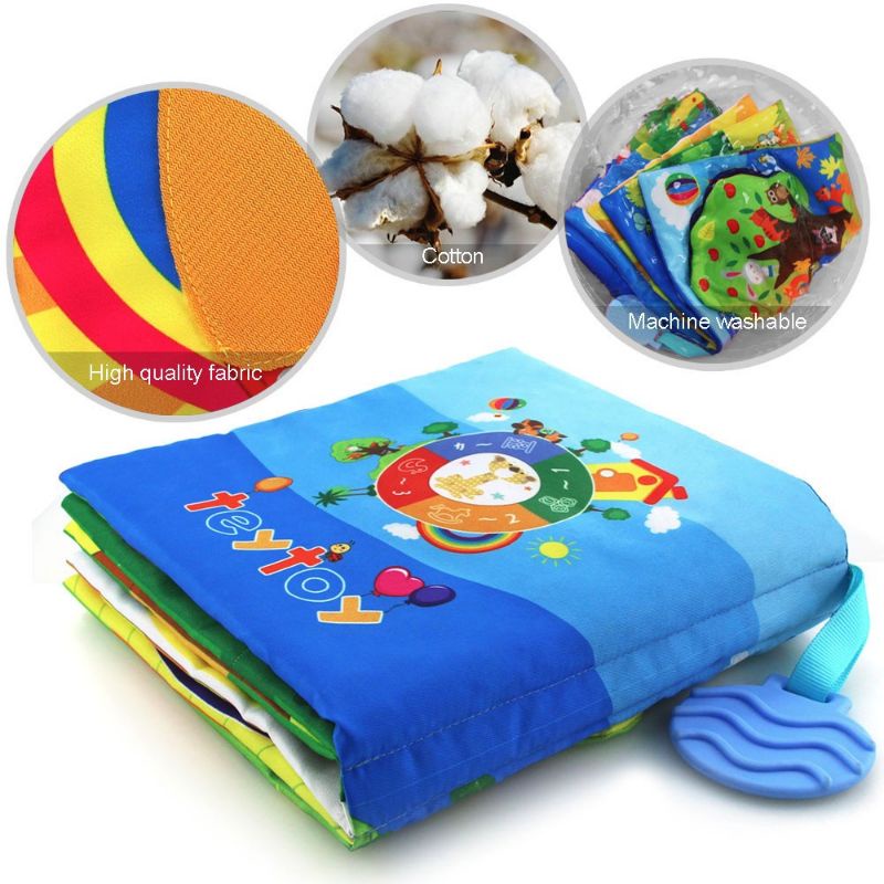 Buku Kain Bayi Edukasi Aktivitas Montessori Busy Soft Cloth Book Teether Soft Baby Crinkle 3D Touch Fabric Quiet Book - Zip, Button, Buckle ,Lace, Early Learning Basic Life Skills Soft Sensory Toy Kado Bayi Buku Bantal Kerincingan Newborn