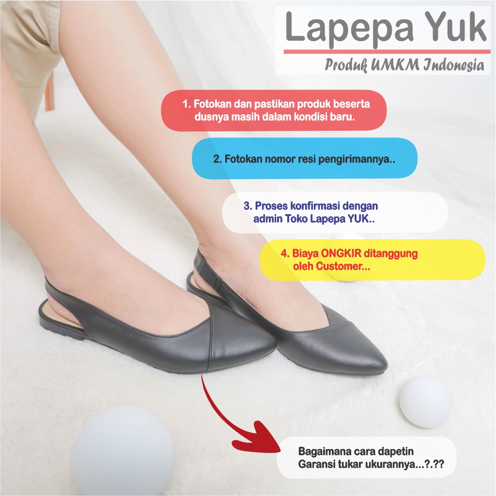 LAPEPA YUK - Sepatu Flat Shoes Wanita FREYA Untuk Kerja kantor Spatu Flatshoes Cewek Kuliahan Jalan Santai Casual Empuk Nyaman Slop Lancip Warna BLACK Kasual Hitam Strap Tali Selop Belakang Premium Original Kekinian Terbaru Shoes ORI Mall Official Store