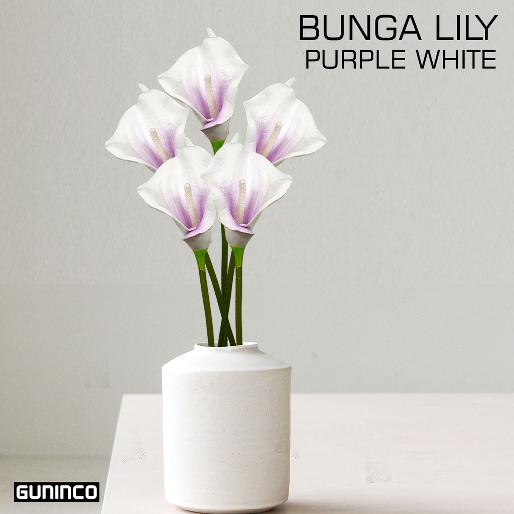 GUNINCO BUNGA LILY Artificial Latex Calla Lili Bunga Palsu Dekorasi Rangkaian Hiasan Rumah Kantor-LILY PUTIHUNGU