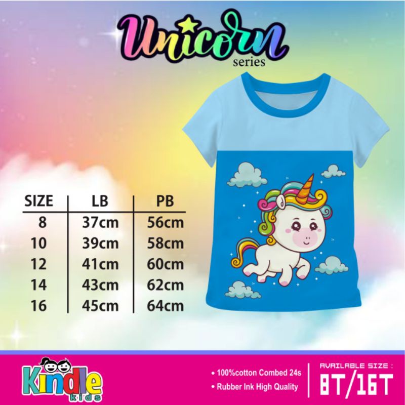 Kaos Anak Cewe Junior 7-14 Tahun Motif UNICORN kaos KINDLEKIDS KINDLEKIDZ