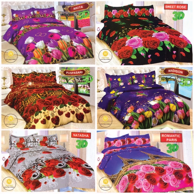 Sprei BONITA Motif Terbaru BUNGA 3D Disperse (BISA COD) Madison, Sweet Rose, Nikita, Puspasari, Natasha