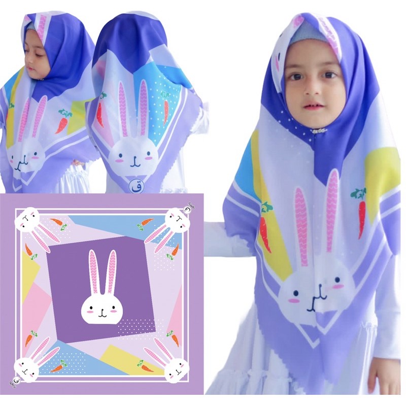 HIJAB VOAL PRINTING ANAK MOTIF KELINCI , KERUDUNG ANAK KARAKTER , JILBAB ANAK LUCU