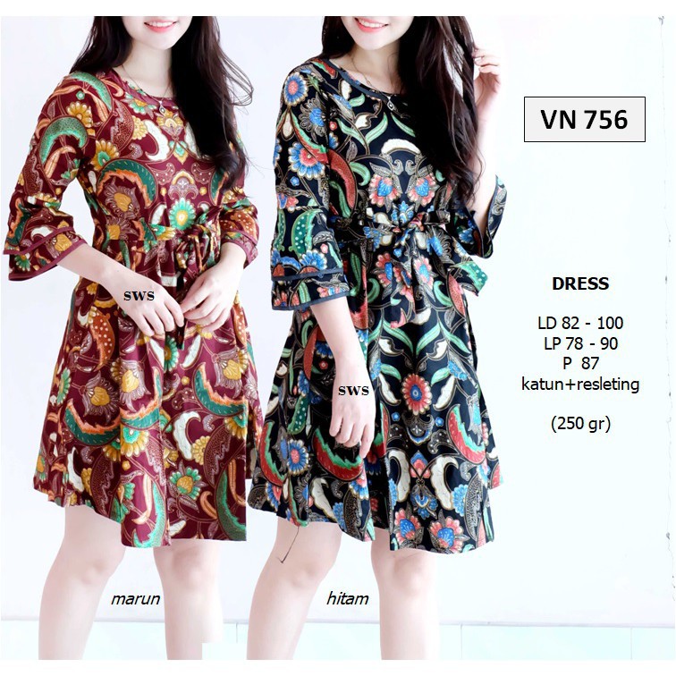 PROMO SEVN756 - dress batik tunik large etnik tribal modern muslim parang bigsize wanita murah