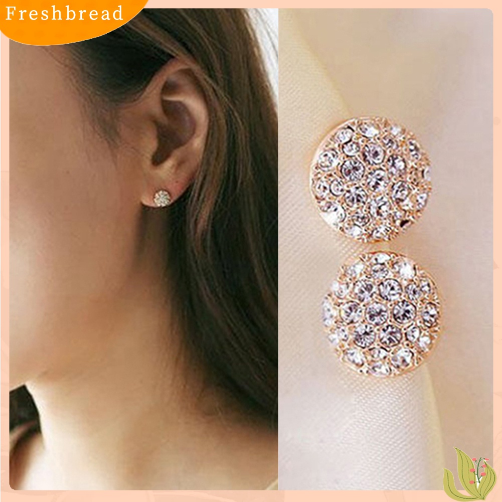Fresh| Anting Stud Bentuk Lingkaran Aksen Kristal Berlian Imitasi Untuk Wanita