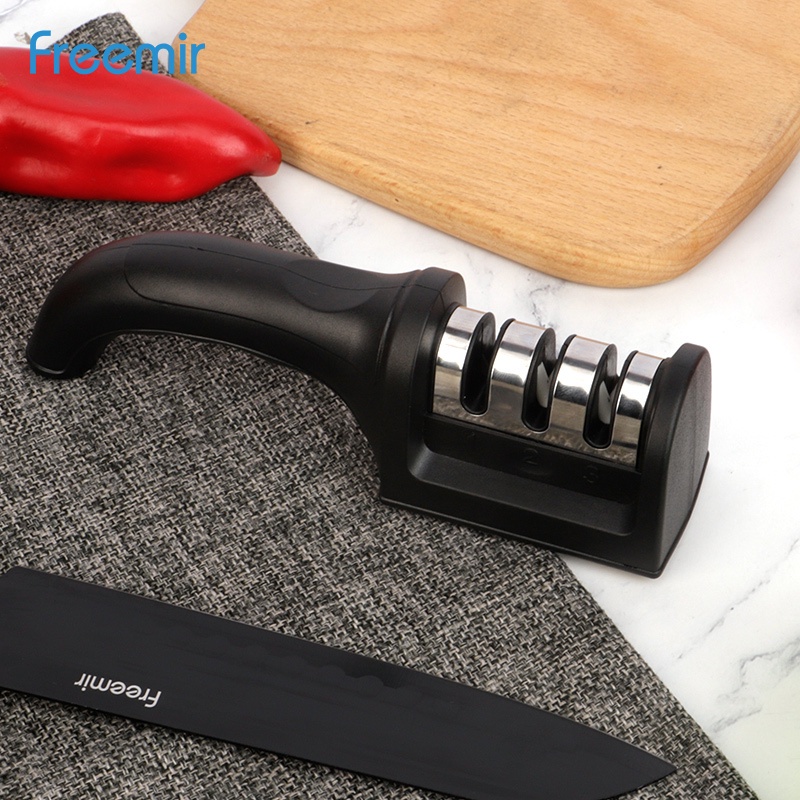 Alat Pengasah Pisau Dapur Knife Sharpener Utensil Hitam 3 Tahap Asahan Pisau Buah Pisau Daging