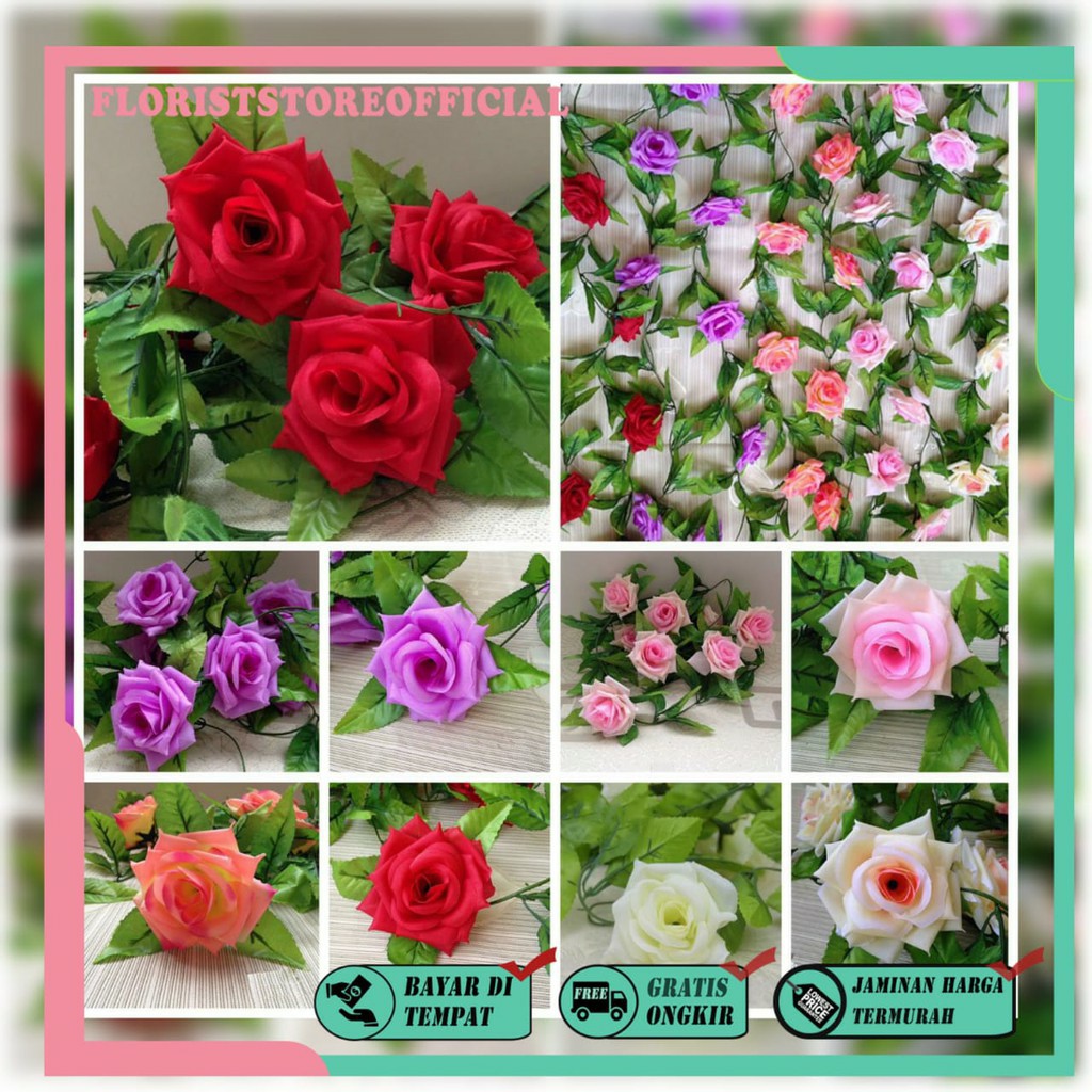 COD BUNGA MAWAR GANTUNG  BUNGA MAWAR  PLASTIK BUNGA ARTIFISIAL BUNGA GANTUNG  BUNGA HIASAN BT9011-2