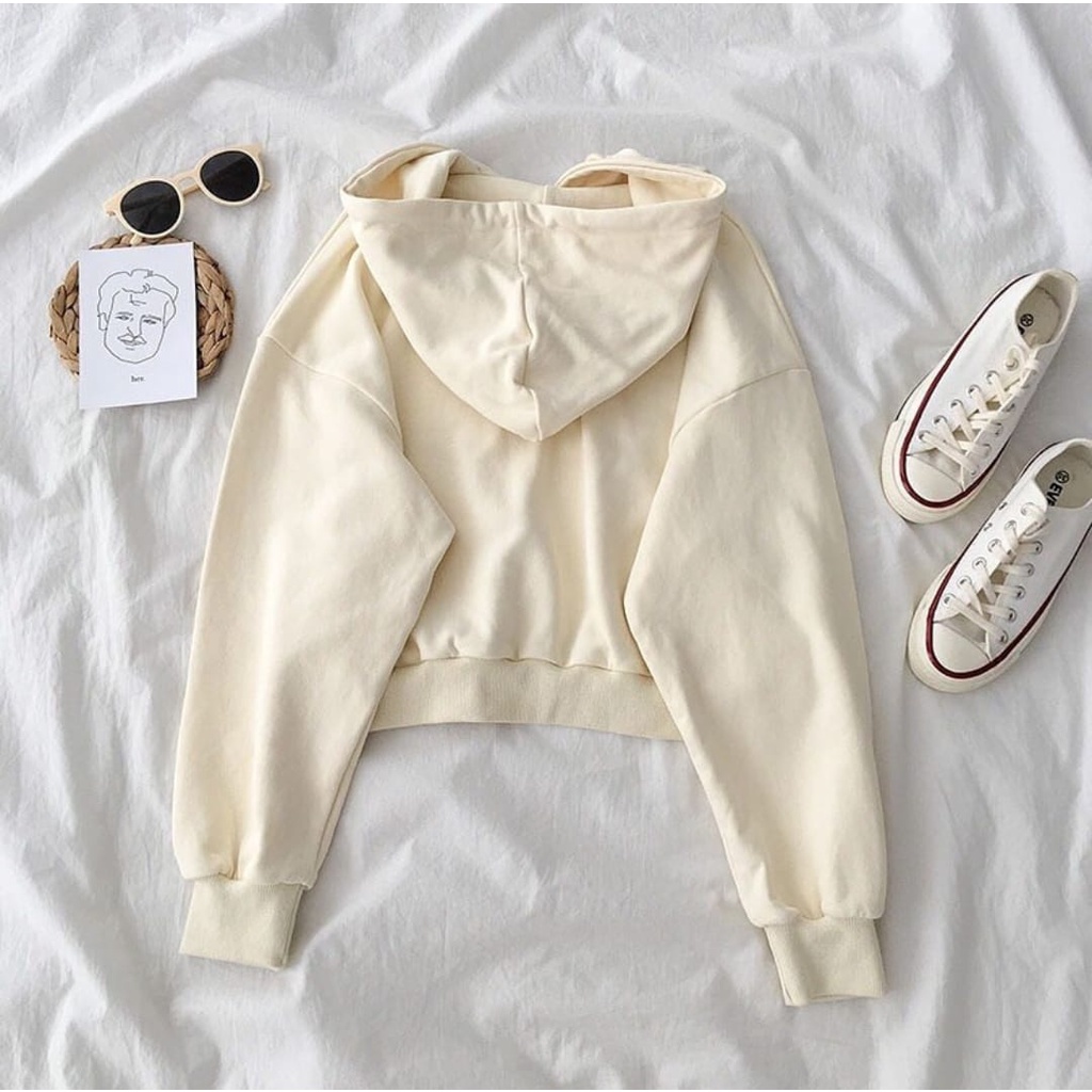 THREE BUTTON HOODIE CROOPE Sweater Jacket Wanita Oversize Berkancing Pakaian Blouse Fashion Terkini Korean Style Outfit Kasual Terbaru