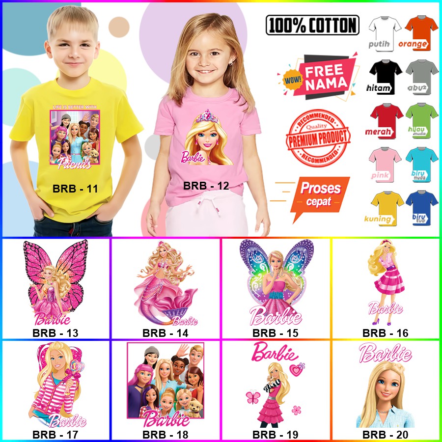 Baju Kaos ANAK DAN DEWASA BARBIE COUPLE (FREE NAMA)